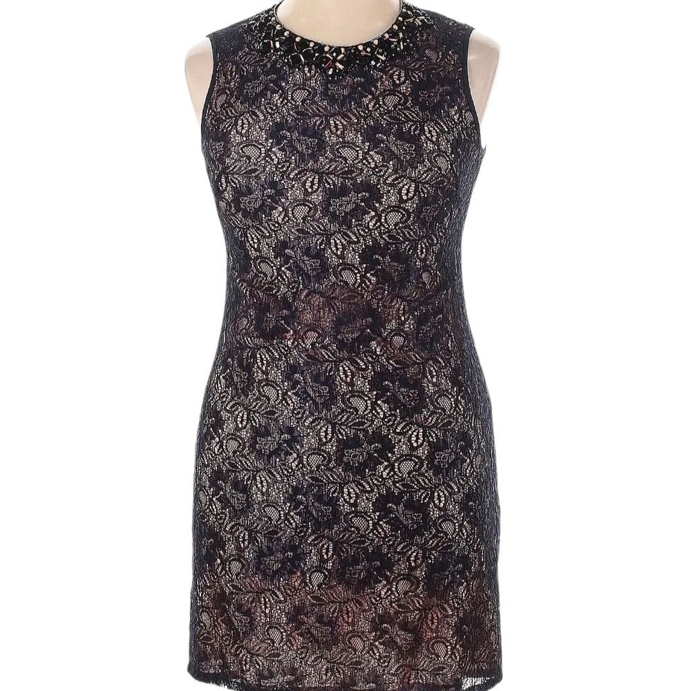 Adrianna Papell Black and Gold Lace Mini Dress - Picture 4 of 6